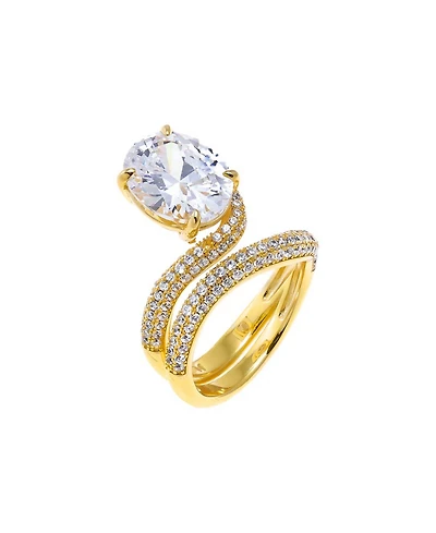 by Adina Eden Cubic Zirconia Gold Plated Pave Looped Oval Stone Ring
