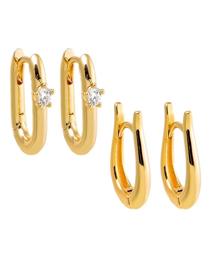 by Adina Eden The Ovals Gold Plated Huggie Earring Combo Set