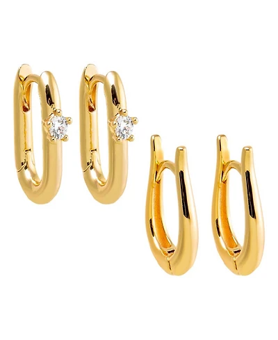 by Adina Eden The Ovals Gold Plated Huggie Earring Combo Set