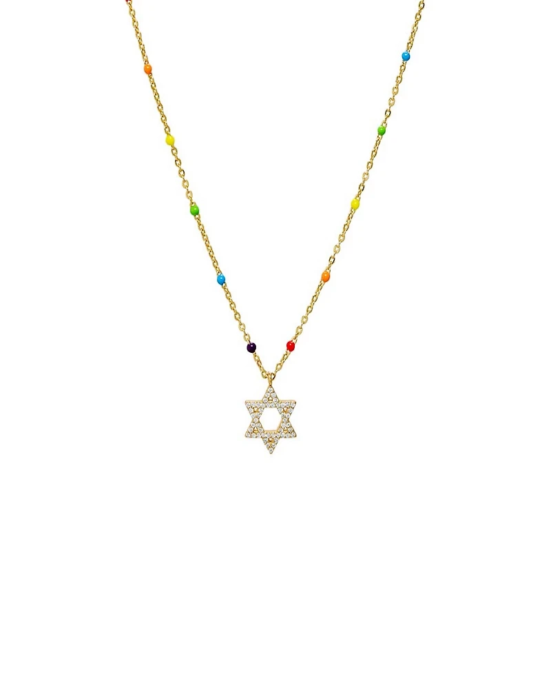 by Adina Eden Pave Star of David Multi Color Beaded Necklace