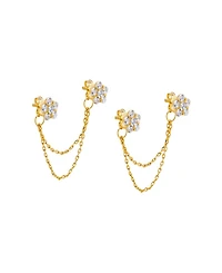 by Adina Eden Cubic Zirconia Gold Plated Double Flower Chain Stud Earrings