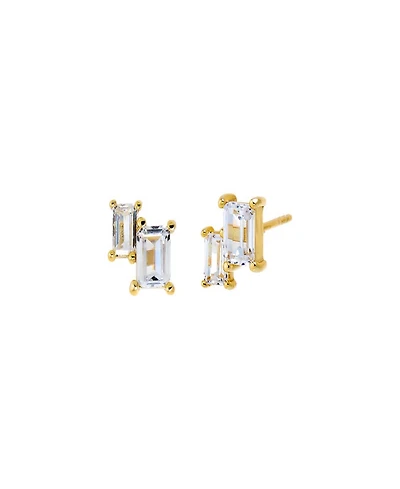by Adina Eden Cubic Zirconia Gold Plated Double Baguette Stud Earrings