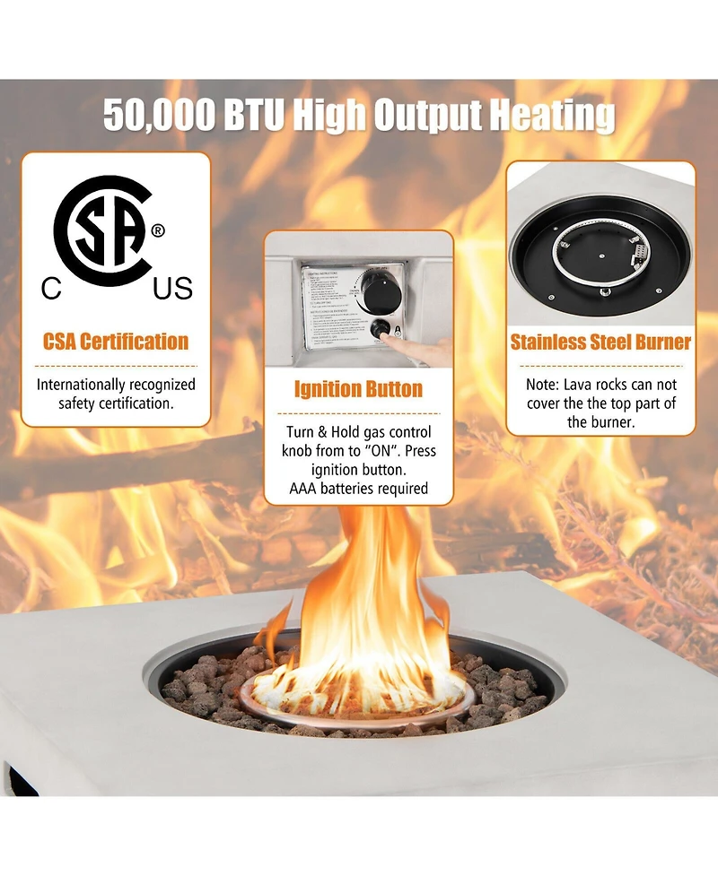 Mecale Lava Rocks and Cover 50,000 Btu with 34 Inch Square Concrete Propane Fire Pit Table