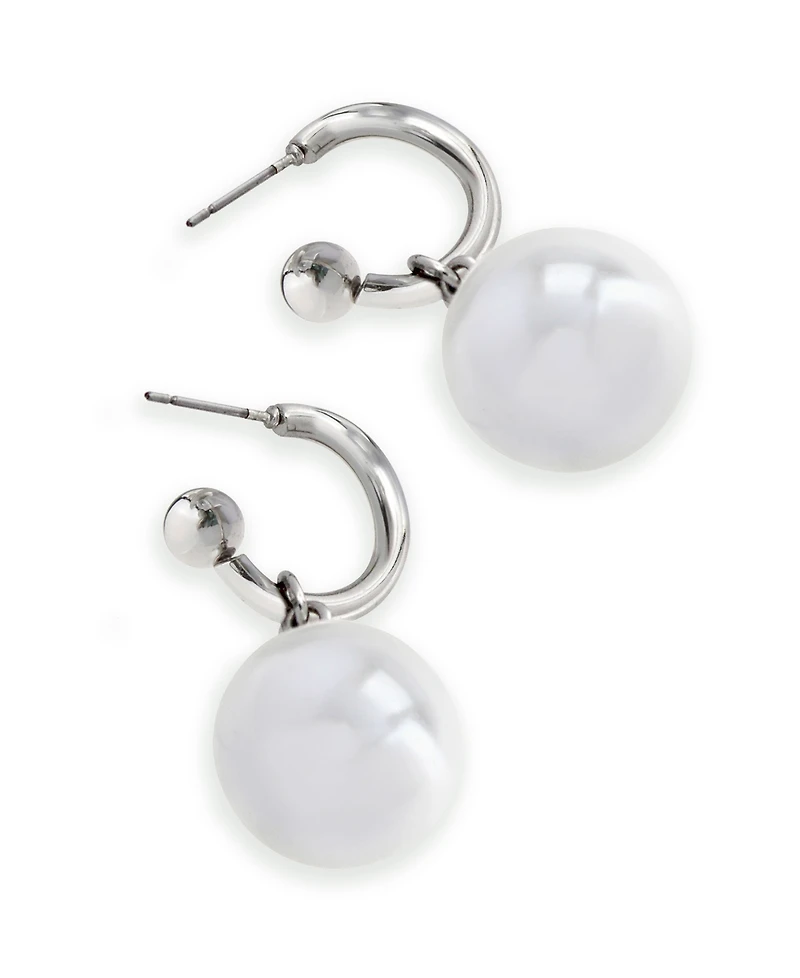 Steve Madden Faux Cultured Pearl Charm Huggie Earrings