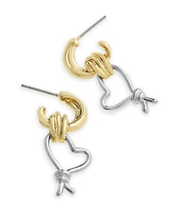 Steve Madden Two Tone Heart Knot Charm Huggie Earrings