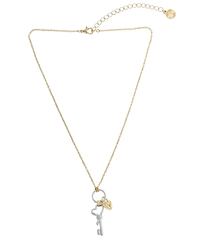 Steve Madden Two Tone Heart Knot Lock Key Charm Pendant Necklace
