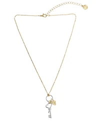 Steve Madden Two Tone Heart Knot Lock Key Charm Pendant Necklace