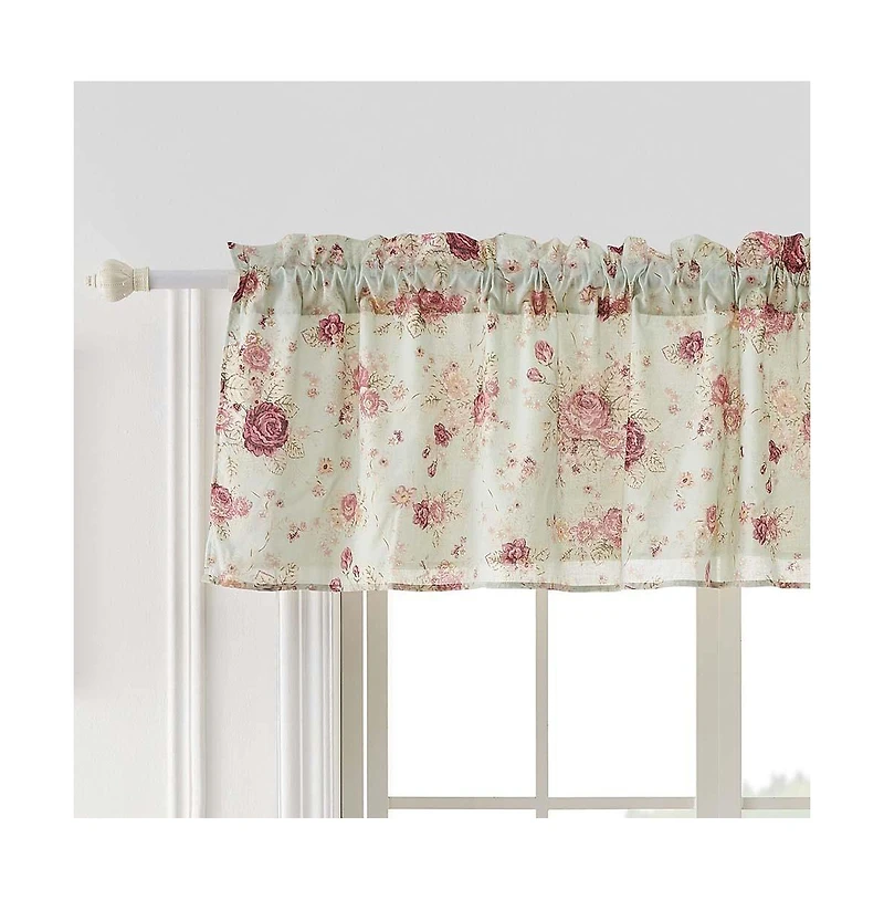 Greenland Home Antique Rose Floral Pinstripe with Dainty Scrolling Embellishments Valance 84"x19" Blue