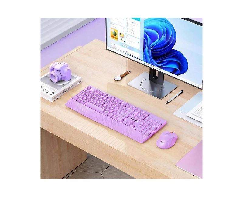risokeys Wireless Combo, Full-Sized Keyboard with Wrist Rest & 3 Dpi Mouse, 2.4G, Compatible with Pc/Laptop/Computer, Purple
