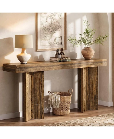 Tribesigns 63" Console Table, Farmhouse Entryway Table, Wooden Rectangular Sofa Table Behind The Couch, Rustic Brown