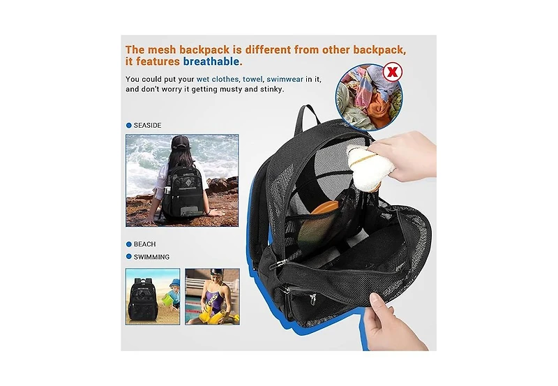 Batfox Mesh Backpack Heavy Duty, See Through School Backpack Transparent Bookbag for Swimming, Beach, Sports, Work