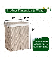 Lovmor Laundry Hamper With Lid Pe Rattan Powder Coating Frame Clothes Hampers with 01 Removable Bags, 100L