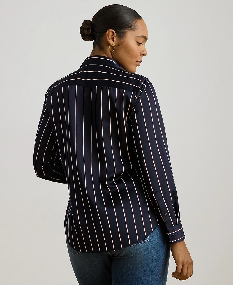 Lauren Ralph Plus Striped Charmeuse Long-Sleeve Shirt