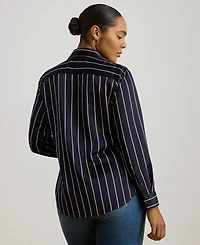Lauren Ralph Plus Striped Charmeuse Long-Sleeve Shirt