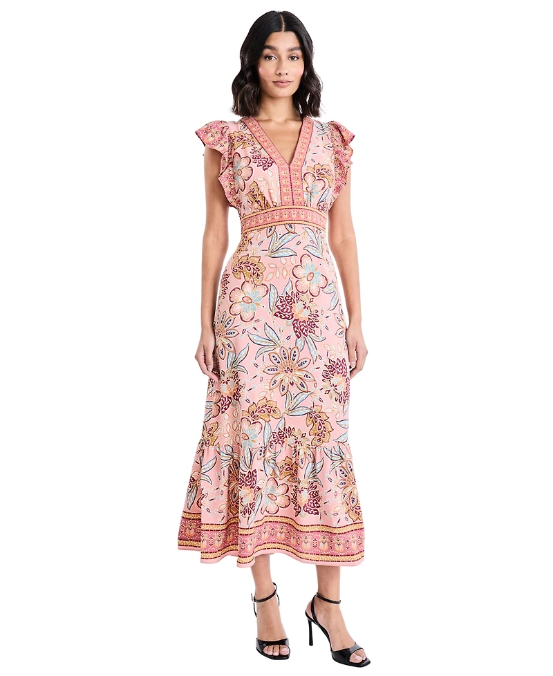 Donna Morgan Women's V-Neck Flutter Sleeve Dress