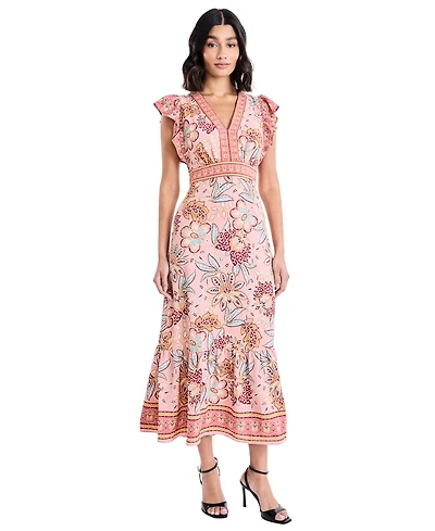 Donna Morgan Women's V-Neck Flutter Sleeve Dress