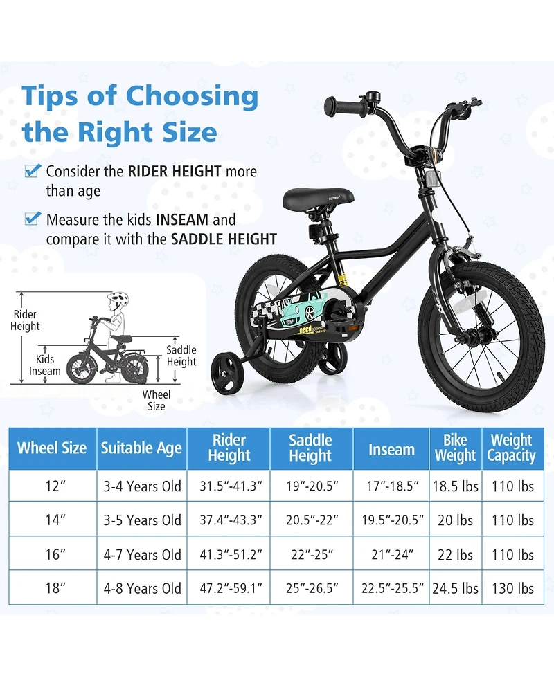 Sugift 16 Inch Kids Bike Adjustable for 3-8 Years Old with Low-Step Frame
