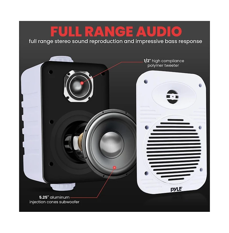 Pyle 5.25” 2-Way Bluetooth Indoor/Outdoor Speaker System (PDWRBT56WT.1)