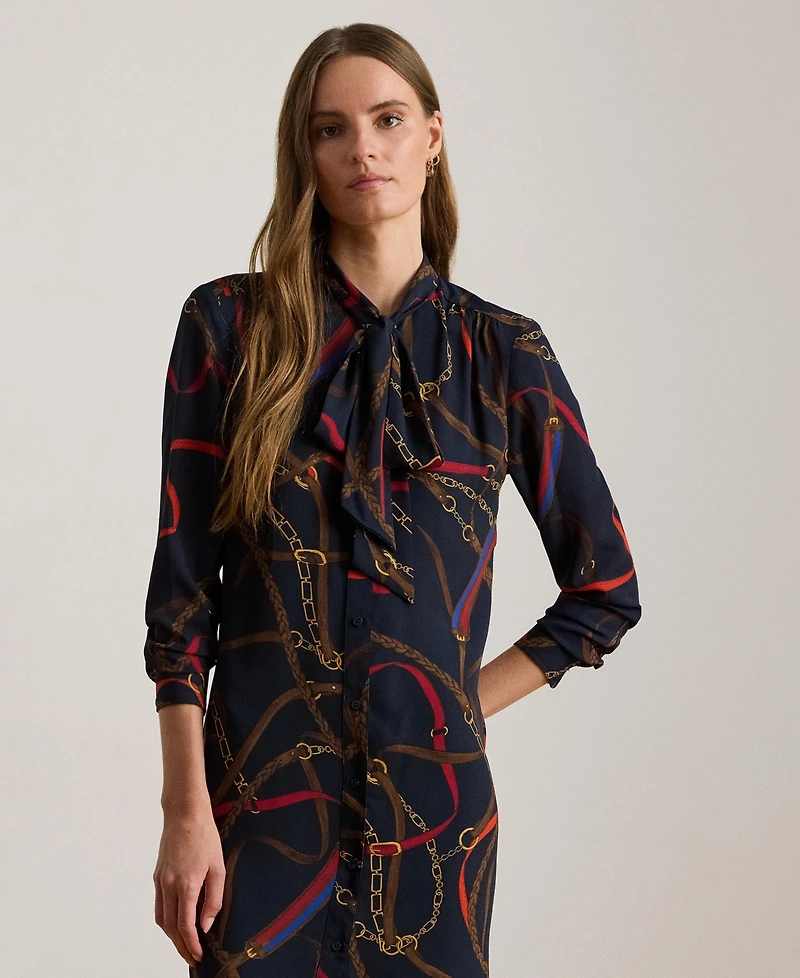 Lauren Ralph Women's Printed Tie-Neck Shirt Dress