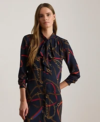 Lauren Ralph Women's Printed Tie-Neck Shirt Dress