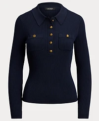 Lauren Ralph Women's Rib-Knit Long-Sleeve Polo Sweater