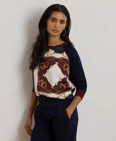 Lauren Ralph Lauren Womens Equestrian Print Raglan Sleeve Sweater