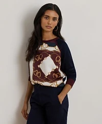 Lauren Ralph Lauren Womens Equestrian Print Raglan Sleeve Sweater