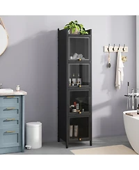 Casainc Modern Four-Tier Glass Door Cabinet with Five-Tier Storage for Living Room, Dining, Entryway, or Bathroom