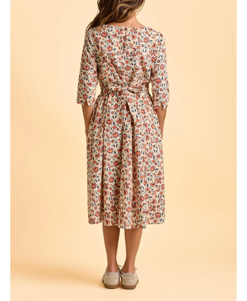 Brakeburn Women's Beech 3/4 Sleeve Waist Tie Midi Dress