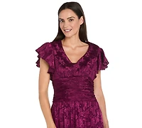 R & M Richards Women's Short Full Skirt Floral V-Neck Dress