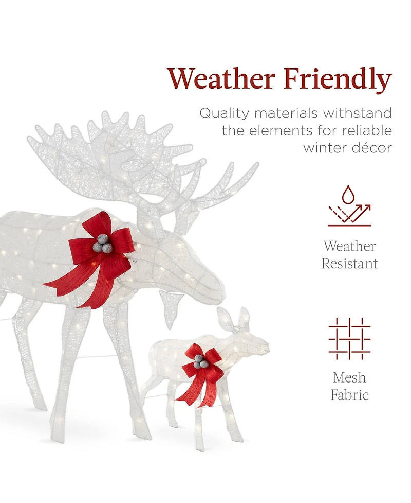 Best Choice Products 2-Piece Moose Family Lighted Christmas Yard Decor Set w/ 170 Led Lights, Stakes, Zip Ties