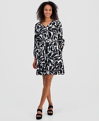 Style & Co Women's Printed Long Sleeve V-Neck Dress, Macy's Exclusive