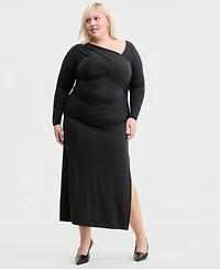 Bar Iii Trendy Plus Asymmetrical-Neck Midi Dress, Macy's Exclusive