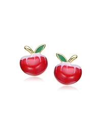 Rachel Glauber 14K Gold Plated with Red, Green & White Enamel Apple Stud Earrings For Kids