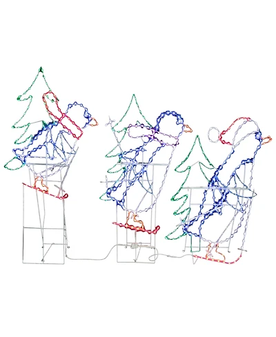 Puleo International Skiing Penguins with Tree Christmas Outdoor Decor, Set of 3