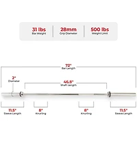 Sunny Health & Fitness 72” (6 ft) Olympic Barbell Bar