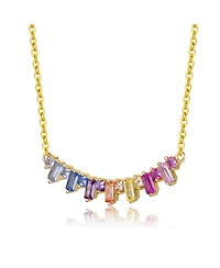GiGiGirl 14k Gold Plated with Rainbow Cubic Zirconia Linear Cluster Fringe Pendant Necklace