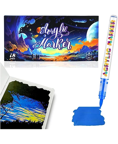 Htutwoo 18 Colors Acrylic Paint Markers Set, Waterproof, and Non Fading Watercolor Pen for Art Graffiti, Non Transparent Paper, Stackable
