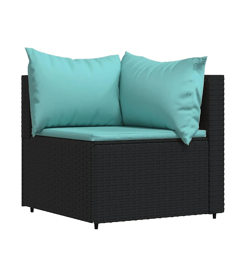 4 Piece Patio Lounge Set with Cushions Black Poly Rattan