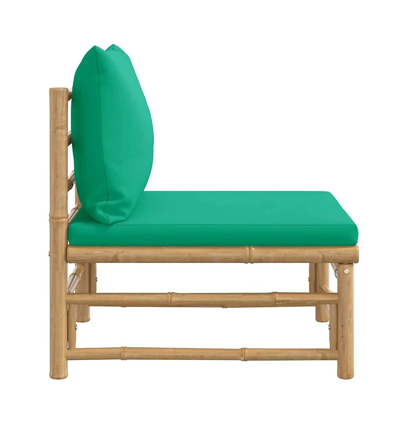 vidaXL Patio Middle Sofa with Green Cushions Bamboo