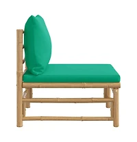 vidaXL Patio Middle Sofa with Green Cushions Bamboo