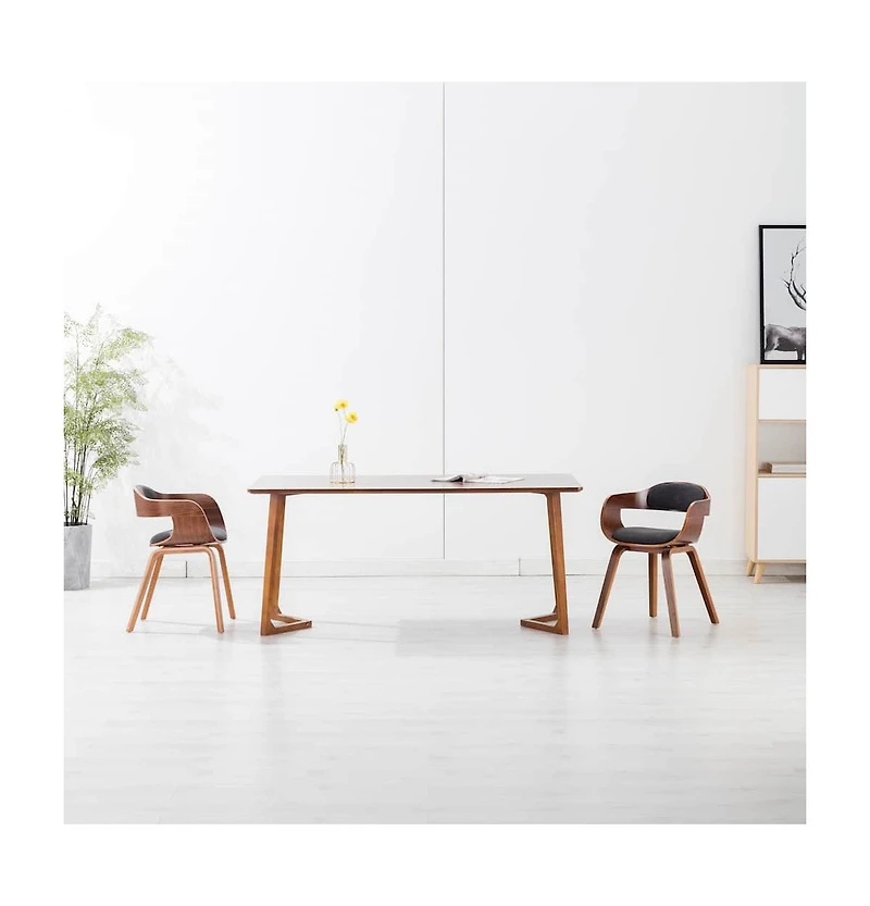 Dining Chair Dark Gray Fabric and Bentwood