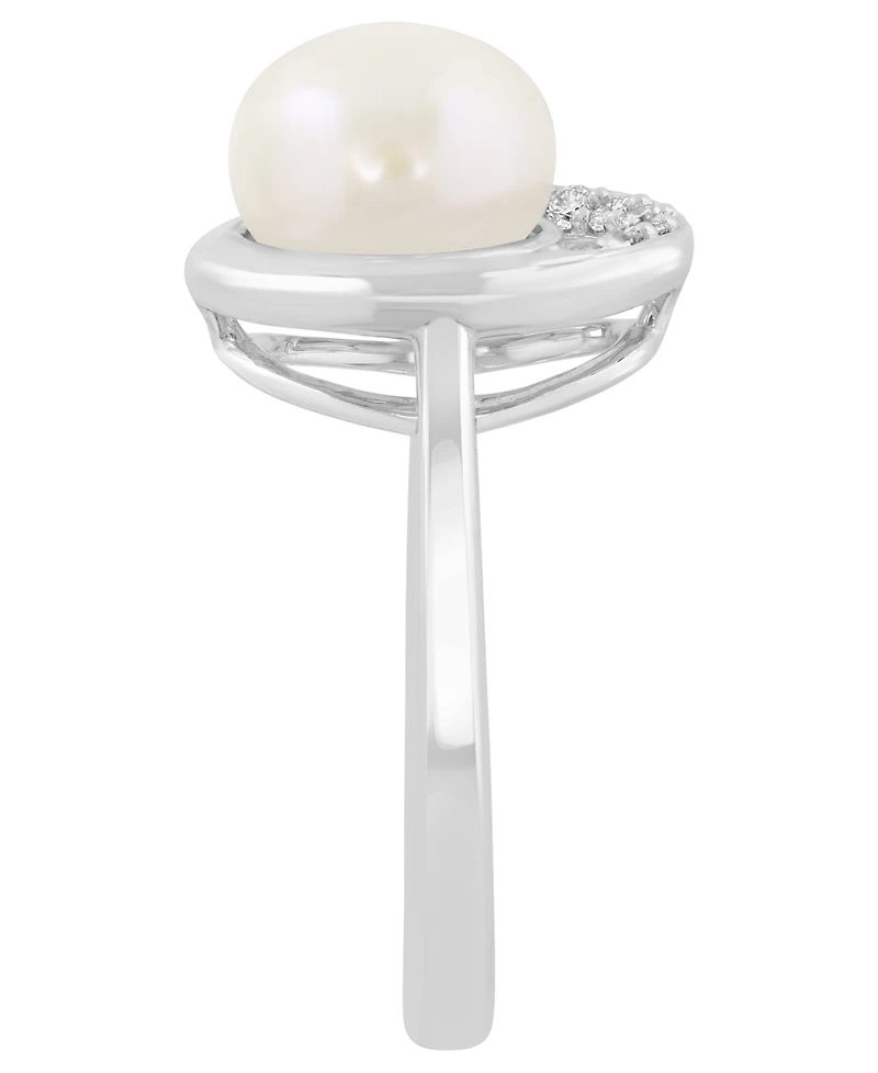 Effy Collection Freshwater Pearl (9mm) & White Diamond (1/10 ct. t.w.) Ring in Sterling Silver