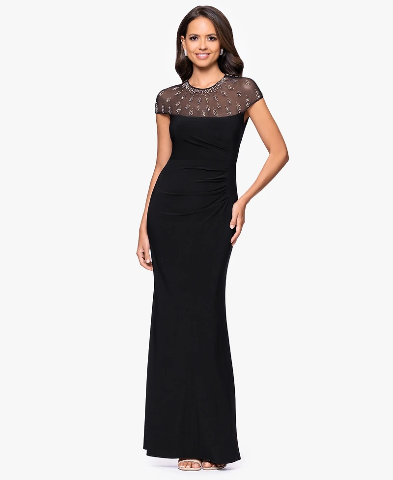 Betsy & Adam Petite Beaded Crewneck Dress