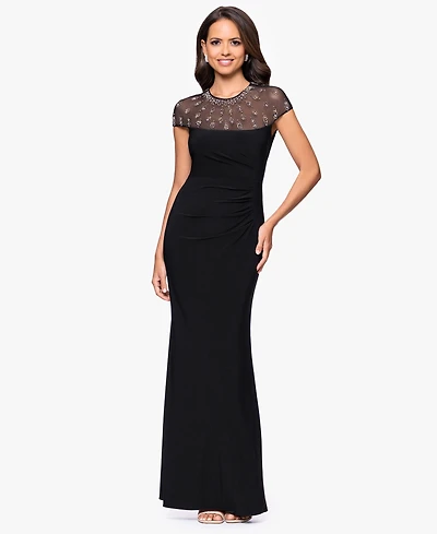 Betsy & Adam Petite Beaded Crewneck Dress