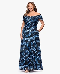 Betsy & Adam Plus Off-The-Shoulder Long Dress