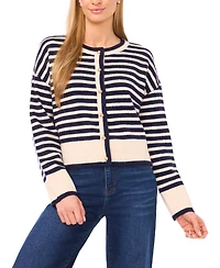 CeCe Women's Striped Long-Sleeve Cardigan Sweater