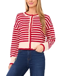 CeCe Women's Striped Long-Sleeve Cardigan Sweater