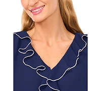 CeCe Women's Ruffle V-Neck Top