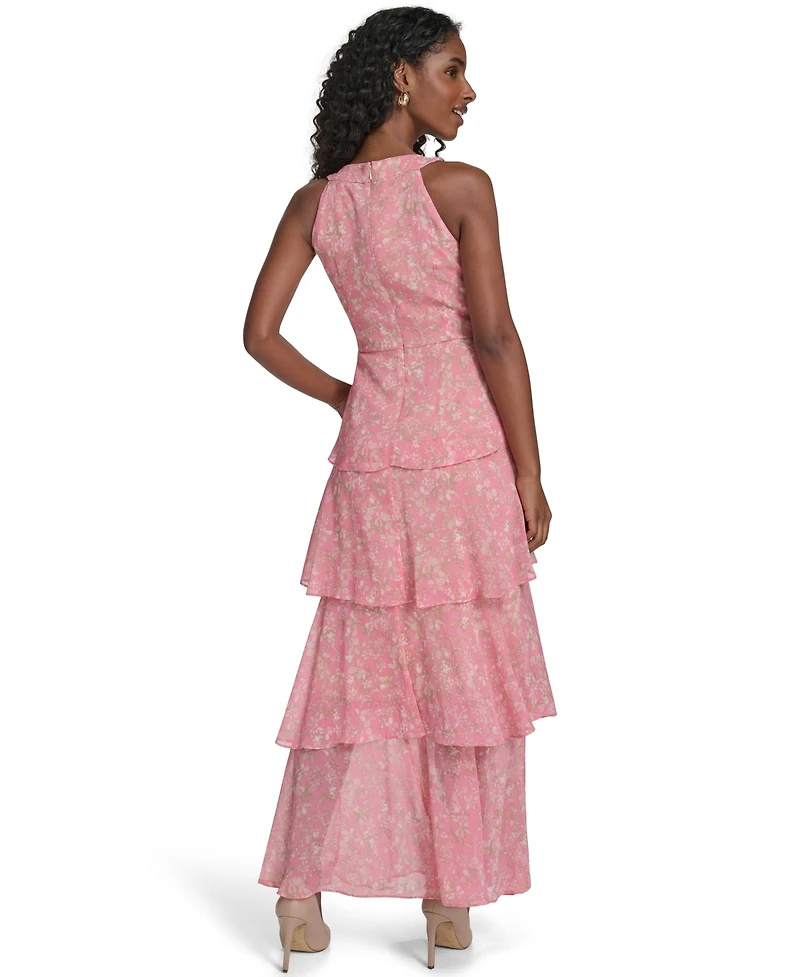 Tommy Hilfiger Women's Sleeveless Halter Neck Tiered Maxi Dress